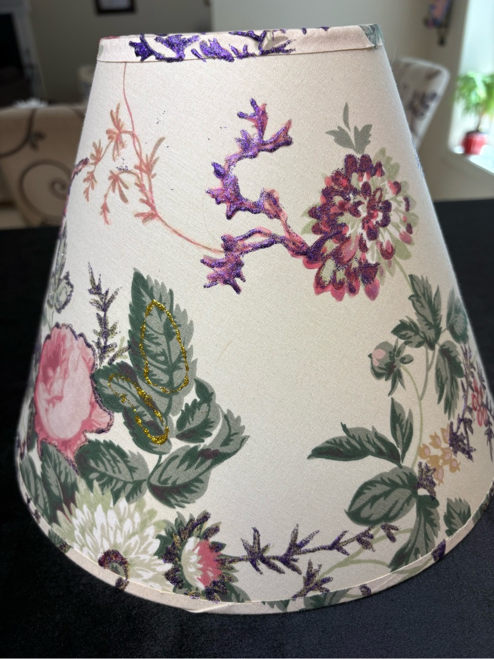 Handmade Floral Lampshade With White Fabric Base And Pink Rose Patterns - Picture 3 of 9